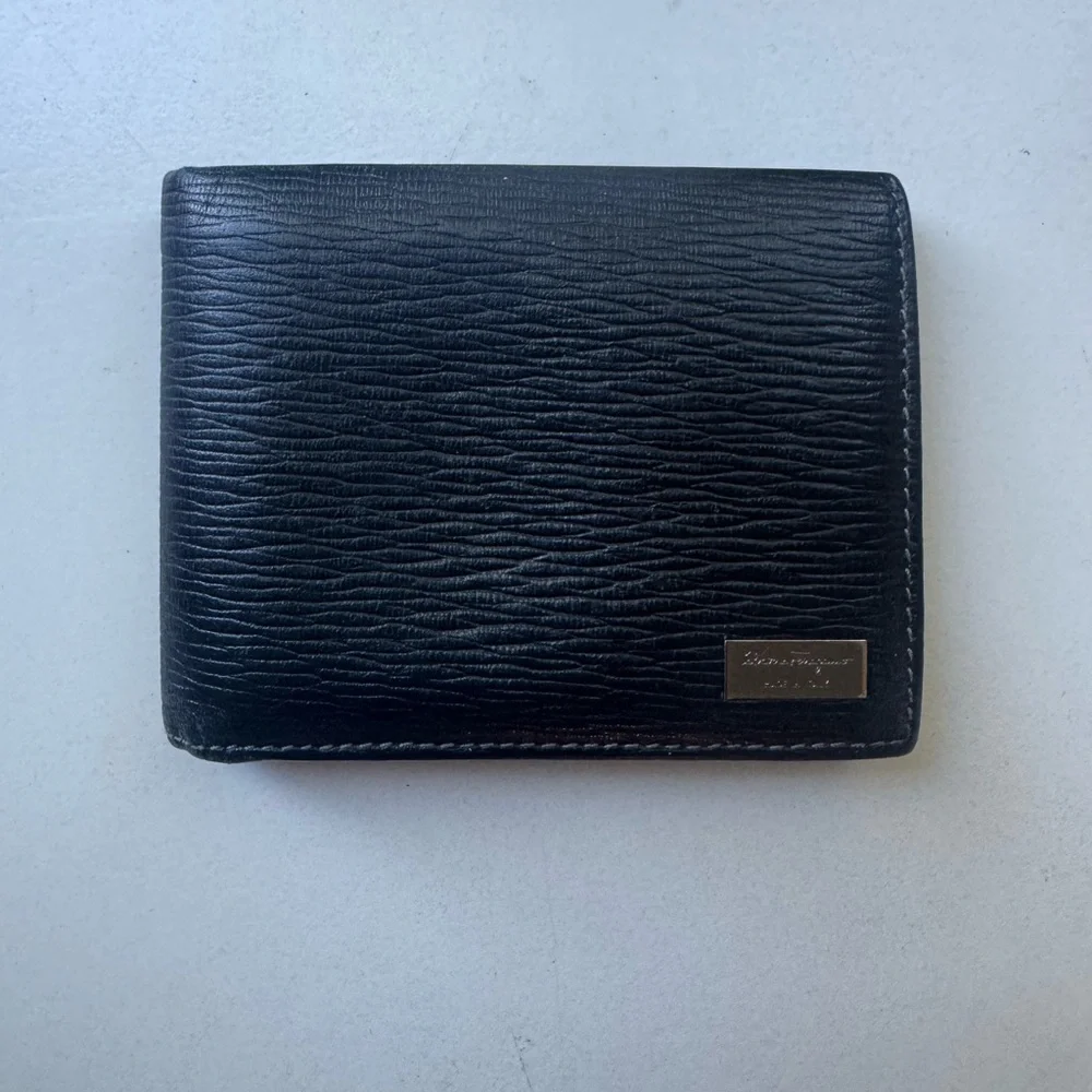 Salvatore Ferragamo Black Pebble Leather Wallet